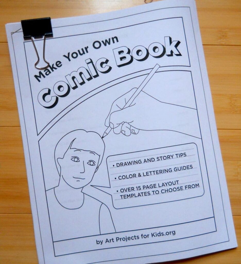 Comic book making guide with drawing tips, color guides, and templates by Art Projects for Kids.
