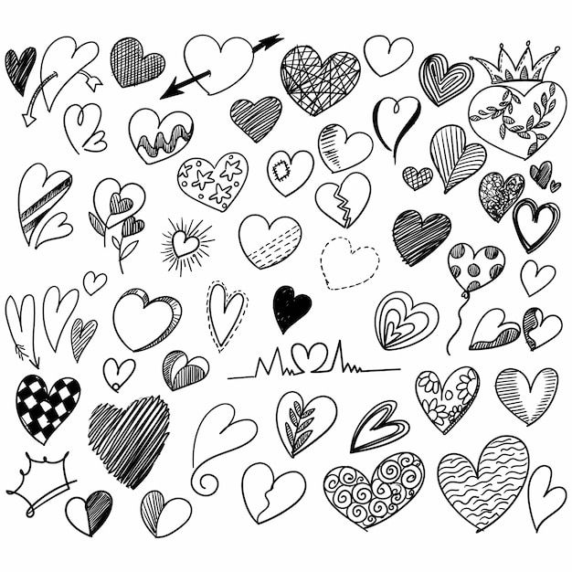 Hand-drawn heart doodles in various styles and designs. Perfect for love-themed projects and art inspiration.