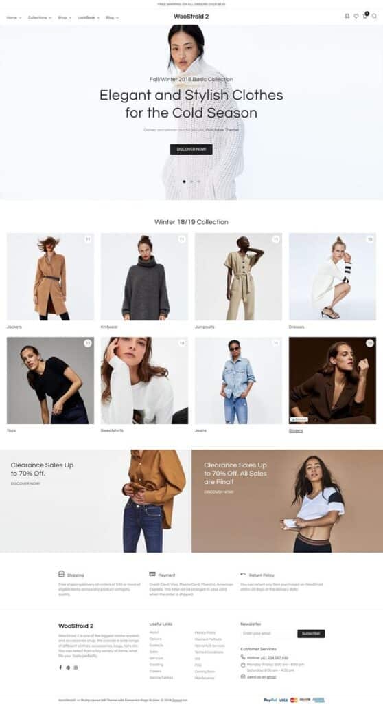 Website showcasing elegant fall/winter fashion collection for 2018/19 with discounts.