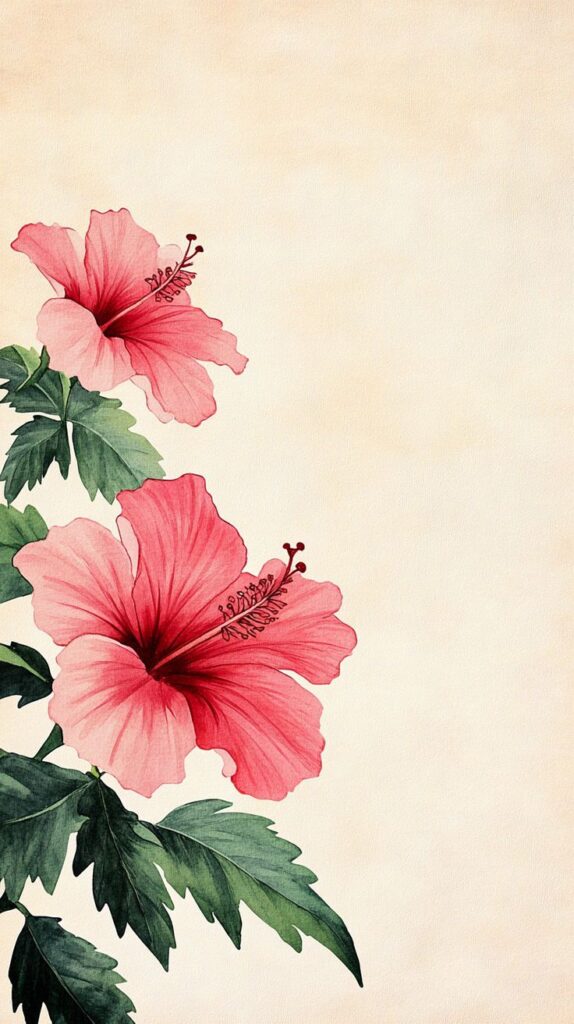 10 Amazing Facts About Hibiscus Illustration of vibrant pink hibiscus flowers with lush green leaves on a beige background. | Sky Rye Design Illustration of vibrant pink hibiscus flowers with lush green leaves on a beige background.