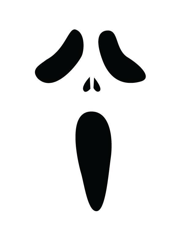 Abstract black and white ghost face illustration on white background.