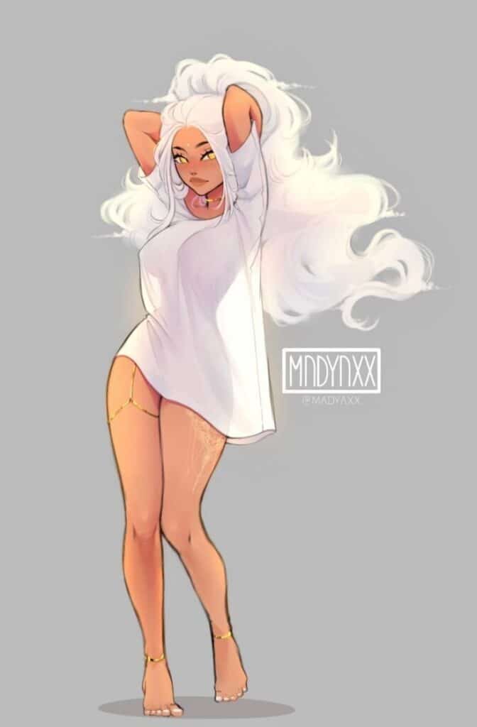Anime character with long white hair and a relaxed pose in a white shirt.
