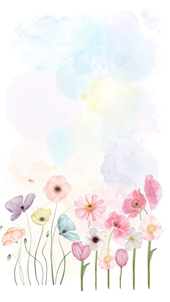 Delicate watercolor flowers with pastel petals on a soft background, creating a springtime, artistic vibe.