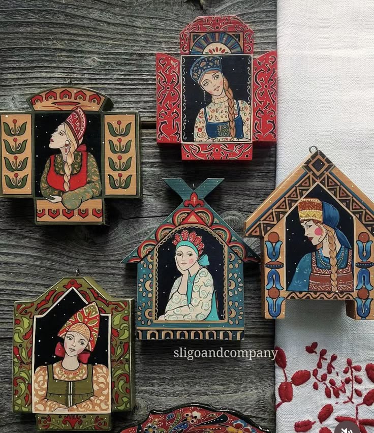 _ 17 Handcrafted wooden wall art depicting traditional Eastern European folklore figures with vibrant colors and intricate designs. | Sky Rye Design Handcrafted wooden wall art depicting traditional Eastern European folklore figures with vibrant colors and intricate designs.