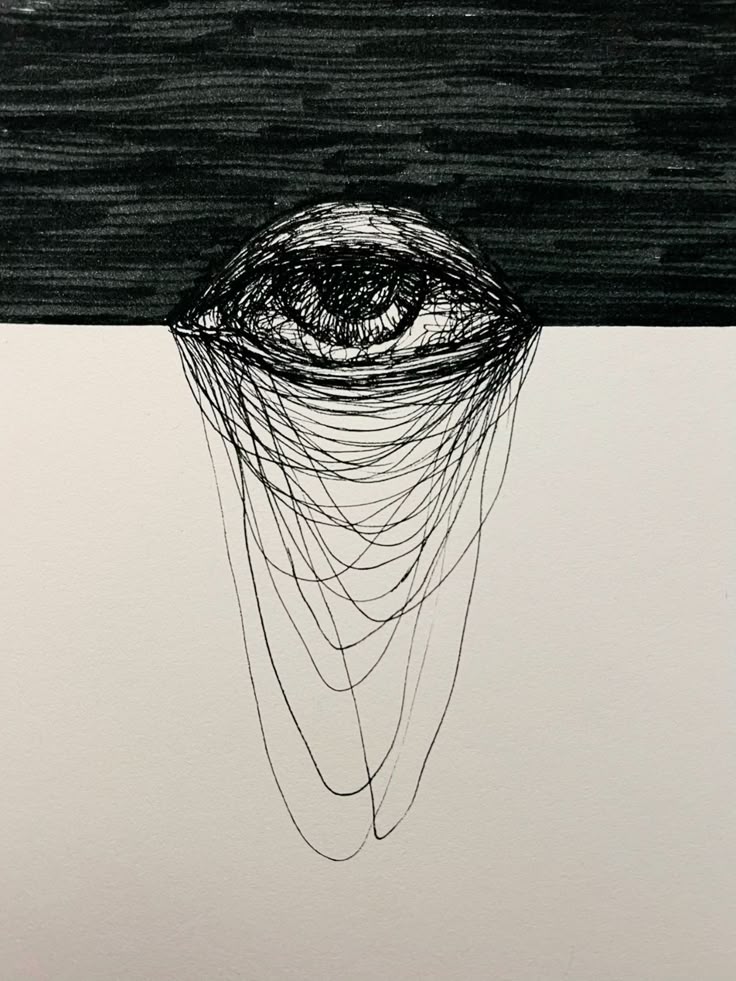 Surreal eye art with intricate lines on a dark background, representing abstract and mysterious themes.