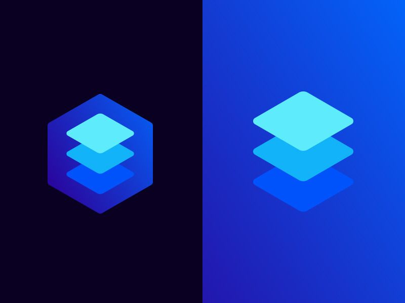 Abstract blue layered shapes on a gradient background, representing modern technology and innovation.