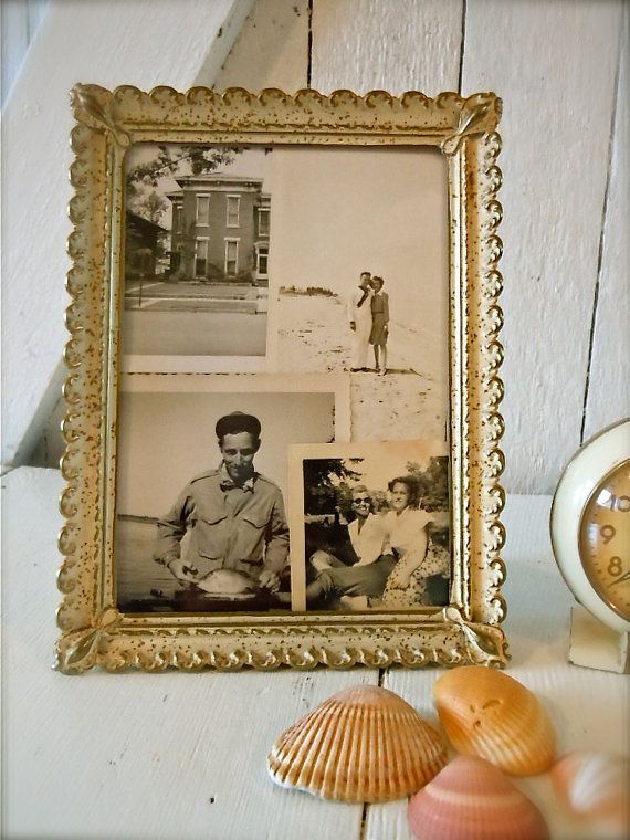 _ 2 Vintage photo collage in ornate frame with seashells, featuring beach and family moments. Retro home decor. | Sky Rye Design Vintage photo collage in ornate frame with seashells, featuring beach and family moments. Retro home decor.