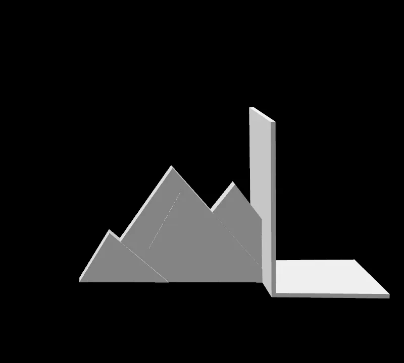 Abstract 3D geometric sculpture with angular shapes on a black background.
