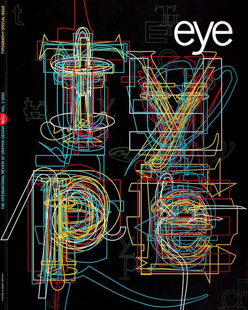 Abstract typography design with overlapping colorful lines forming the word type on a black background.