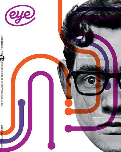 Magazine cover featuring a half-portrait with colorful abstract lines and the word eye in the top left corner.