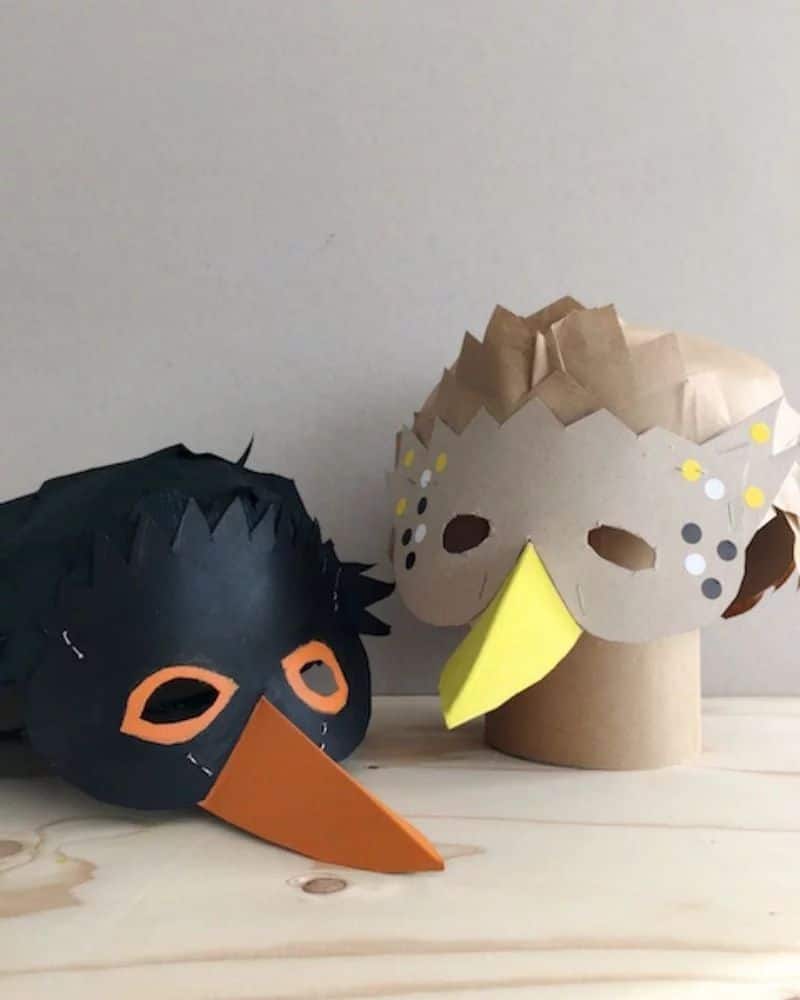 321318c73cddf8a2b1ec85575112507b Colorful handmade bird masks with beaks and eye holes on a wooden surface. | Sky Rye Design Colorful handmade bird masks with beaks and eye holes on a wooden surface.