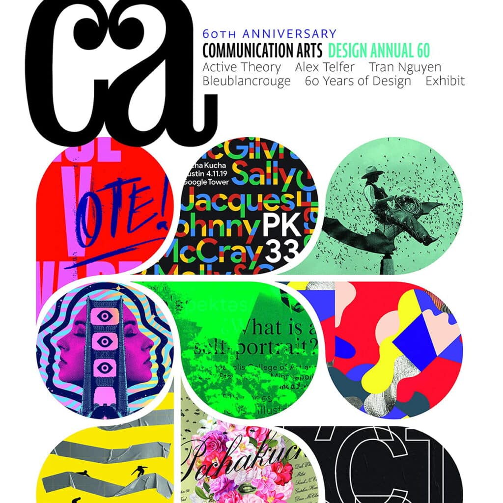Communication Arts 60th Anniversary Design Annual 60 cover showcasing vibrant, abstract artwork in circular patterns.