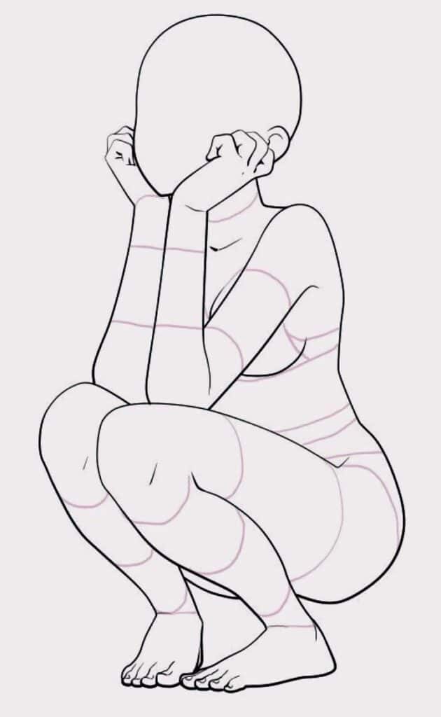 3a9f7414-c404-4625-a1db-7e56a70c188c Line art of a faceless person sitting in a squatting pose, showing detailed body proportions. | Sky Rye Design Line art of a faceless person sitting in a squatting pose, showing detailed body proportions.