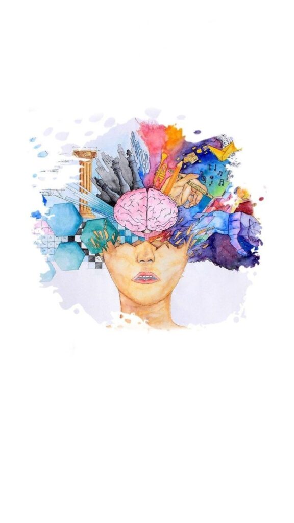 Abstract brain art: colorful concepts and creativity bursting from a mind.