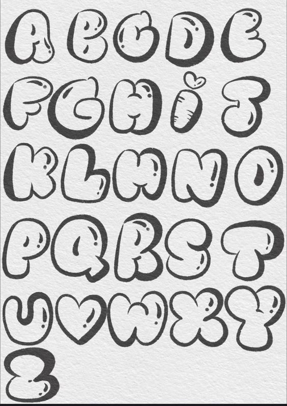Playful bubble-style alphabet letters on textured paper background.