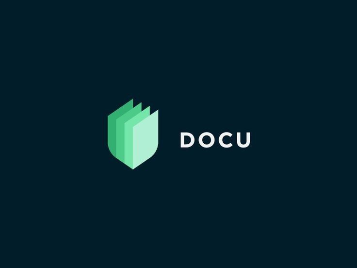 Green shield-like book logo with DOCU text on a dark background.