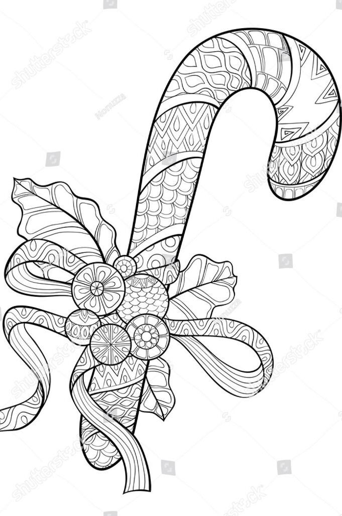 7eef3242-4b9e-4600-b476-aff55c4b67c4 Intricate candy cane coloring page with decorative patterns, flowers, and ribbons for a festive holiday design. | Sky Rye Design Intricate candy cane coloring page with decorative patterns, flowers, and ribbons for a festive holiday design.