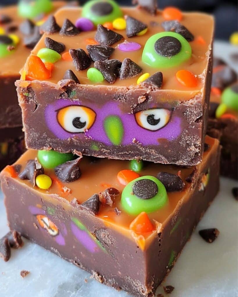 7f838e291e896e4036f2906f2a4da66b Halloween-themed fudge with colorful candy eyes, chocolate chips, and sprinkles on a marble surface. | Sky Rye Design Halloween-themed fudge with colorful candy eyes, chocolate chips, and sprinkles on a marble surface. Halloween candy