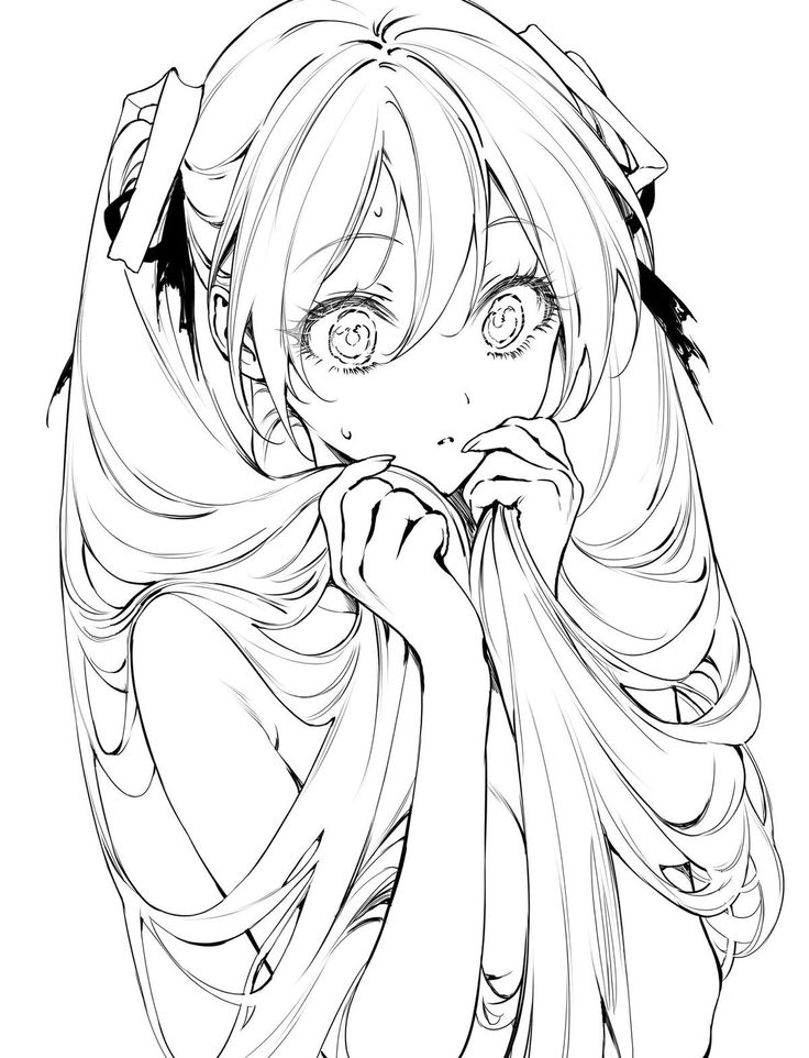 8b77240e-af8a-4509-bea8-c1bb5e5ff211 Anime girl with long hair and a surprised expression, holding her hair in a detailed black and white illustration. | Sky Rye Design Anime girl with long hair and a surprised expression, holding her hair in a detailed black and white illustration.