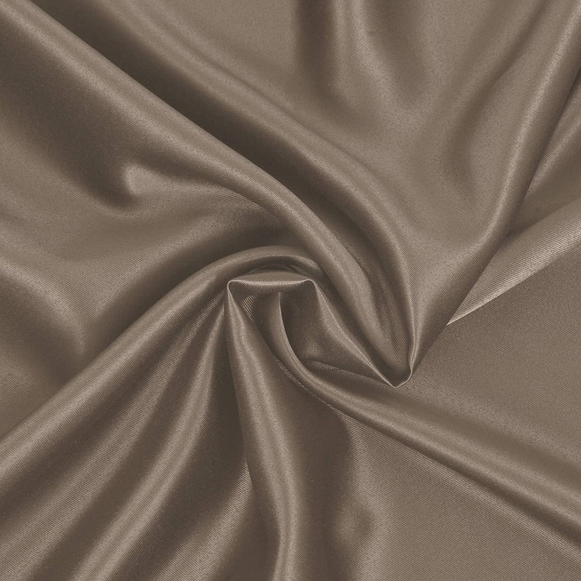 Smooth, brown satin fabric with elegant folds and a shiny surface. Ideal for luxury fashion and interior design concepts.