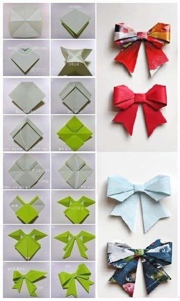 974342a3403e38cb6f6f567f753b7c52 Origami bow tutorial with step-by-step folding instructions alongside colorful completed bows. | Sky Rye Design Origami bow tutorial with step-by-step folding instructions alongside colorful completed bows.