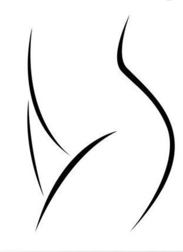 Minimalist body outline in black lines on a white background, resembling a feminine figure.