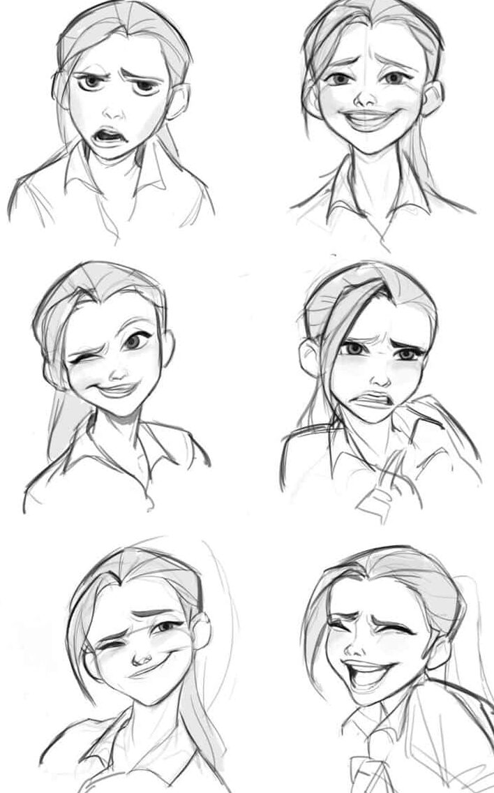 ArtStation - character design TB Choi Character sketches showing six different facial expressions ranging from happy to confused. | Sky Rye Design Character sketches showing six different facial expressions ranging from happy to confused.
