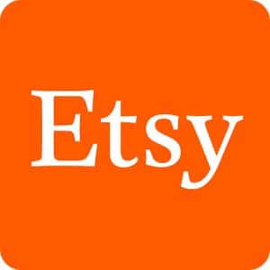Etsy logo on an orange background, representing an online marketplace for handmade and vintage items.