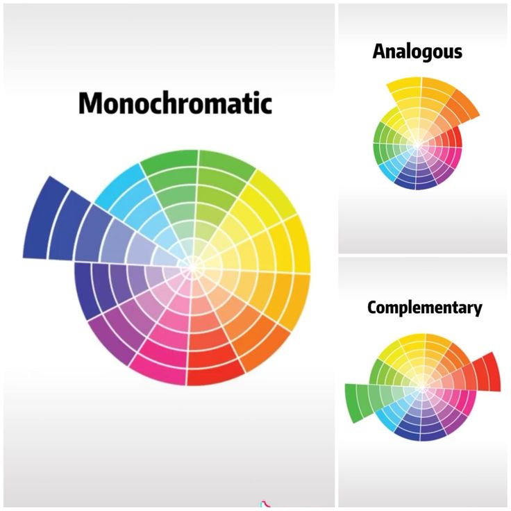 Color wheel diagram showcasing monochromatic, analogous, and complementary color schemes for design inspiration.
