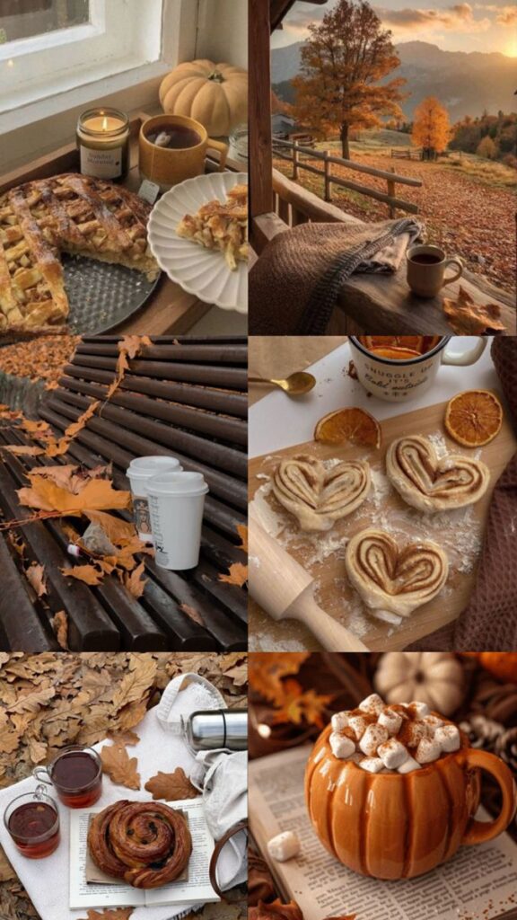 Cozy autumn scenes with pastries, tea, and scenic views. Perfect for a warm, relaxing fall atmosphere.