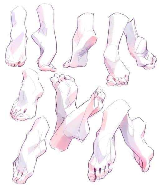 Facebook 1 Illustrated sketches of various foot poses, showing feet from different angles with a soft pink hue. | Sky Rye Design Illustrated sketches of various foot poses, showing feet from different angles with a soft pink hue.