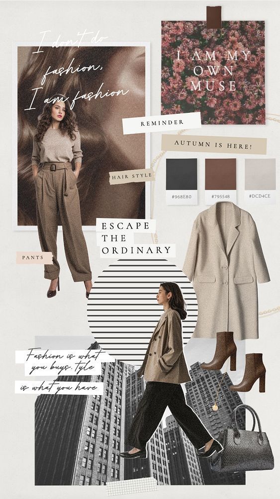 Collage featuring autumn fashion trends with coats, pants, and accessories inspiring personal style and creativity.