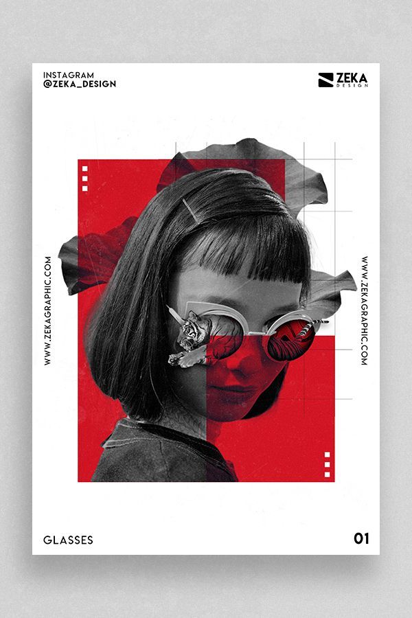 Stylish woman in sunglasses with artistic red and black overlay, designed by Zeka Design.