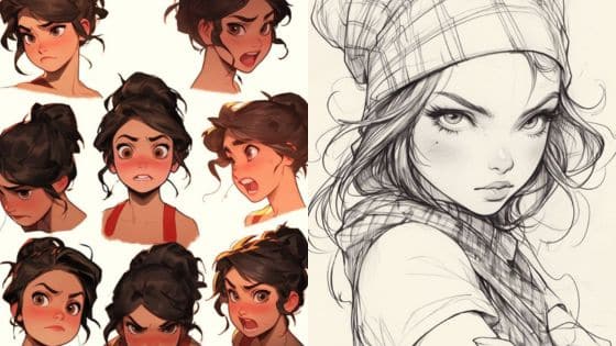 How To Capture Emotion In Face Drawings For More Expressive Artwork Digital art of a girl displaying various emotions, coupled with a detailed sketch of a girl in a beanie. | Sky Rye Design Digital art of a girl displaying various emotions, coupled with a detailed sketch of a girl in a beanie.