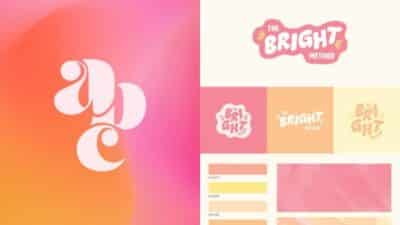 Colorful branding design featuring The Bright Method logo and warm color palette.