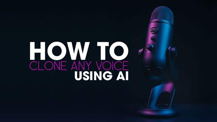 How to clone someones voice using AI _ AI voice cloning tools_ Microphone with text: How to Clone Any Voice Using AI on a dark background. | Sky Rye Design Microphone with text: How to Clone Any Voice Using AI on a dark background.