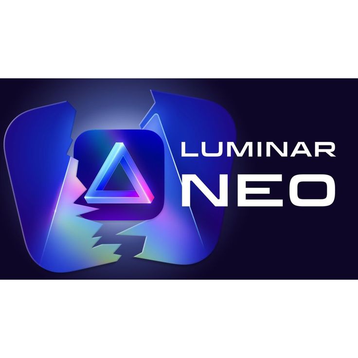 Luminar Neo logo with a vibrant glowing triangle on a dark background, highlighting advanced photo editing software.