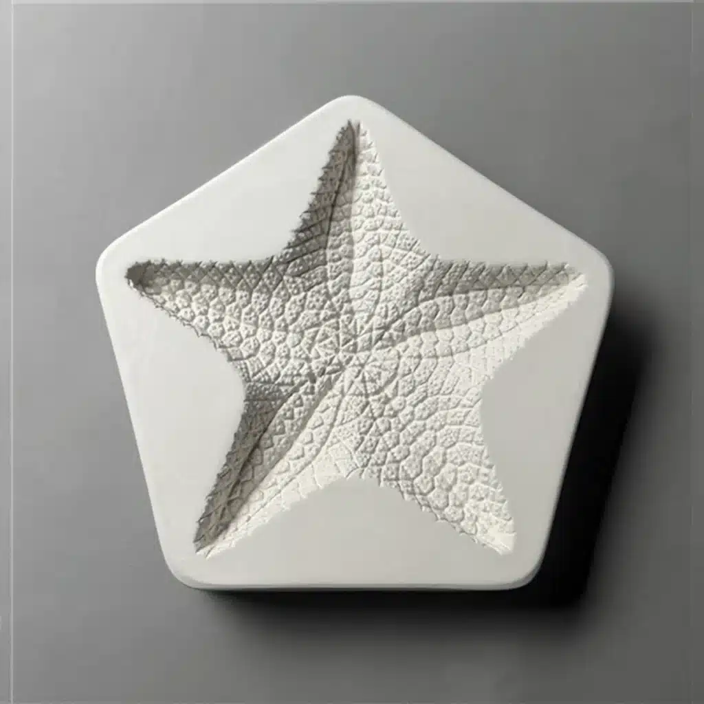 MOLF262 White starfish-shaped concrete sculpture on gray background, featuring intricate textured details. | Sky Rye Design White starfish-shaped concrete sculpture on gray background, featuring intricate textured details.