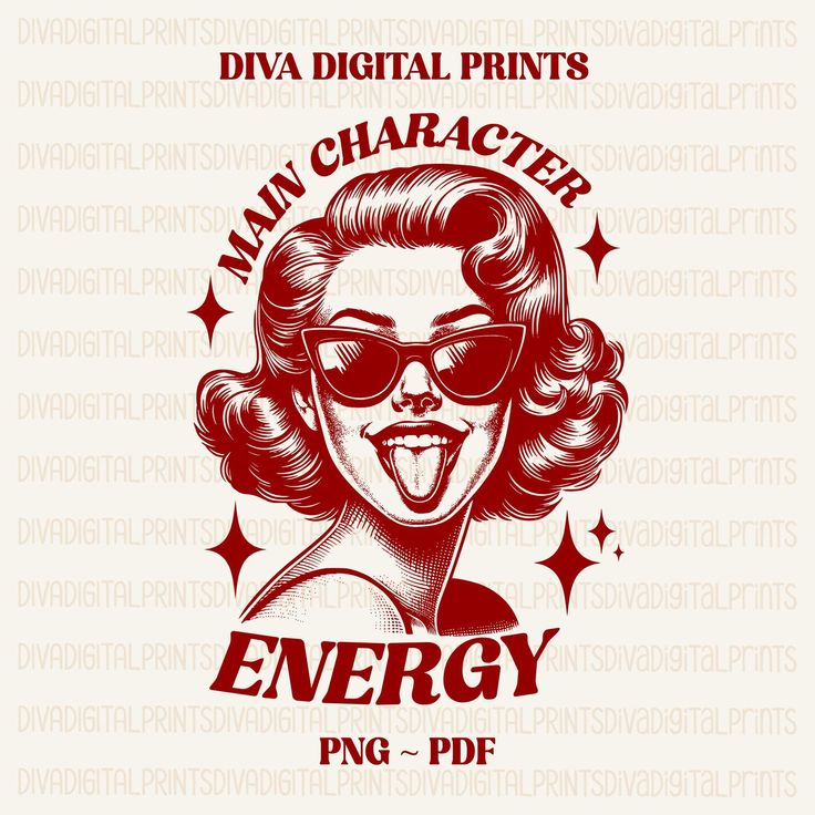 Retro woman with sunglasses, exuding Main Character Energy in bold vintage style art.