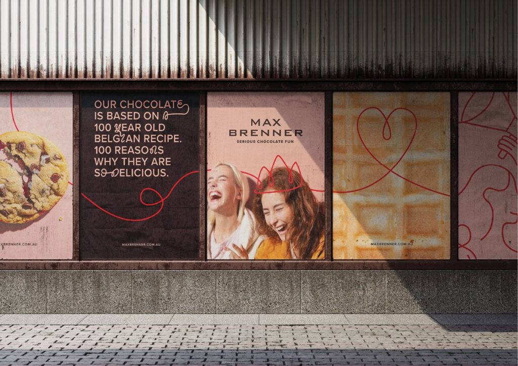 Max-Brenner-Case-Study-202415 Outdoor Max Brenner chocolate ads featuring a cookie and joyful people, promoting Belgian recipe chocolate. | Sky Rye Design Outdoor Max Brenner chocolate ads featuring a cookie and joyful people, promoting Belgian recipe chocolate.