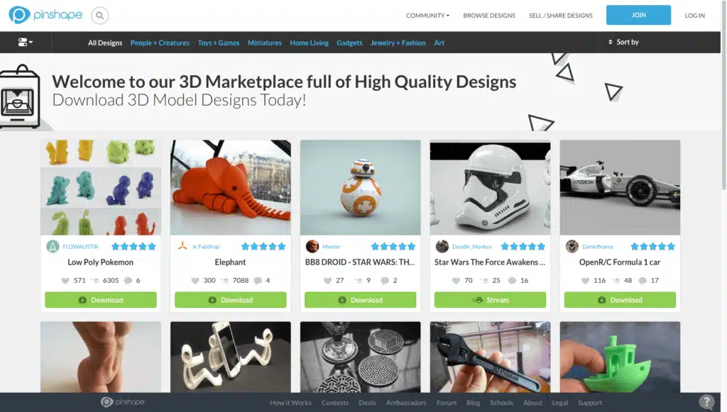 Welcome to our 3D marketplace featuring high-quality model designs like Pokémon, elephant, BB8, and more.