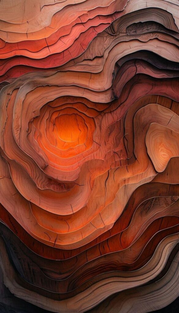 Rustic Abstract Wood Layered Digital Wall Art Bold Earth Tones for Modern Home Intricate layered wood carving with warm earthy tones, creating a mesmerizing abstract pattern. | Sky Rye Design Intricate layered wood carving with warm earthy tones, creating a mesmerizing abstract pattern.