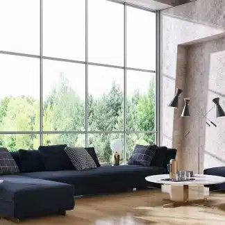 SolarCool-Ultra-Heat-Rejection-Window-Film-324x324 Modern living room with sleek black sectional, large windows, stylish decor, and natural light overlooking lush greenery. | Sky Rye Design Modern living room with sleek black sectional, large windows, stylish decor, and natural light overlooking lush greenery.