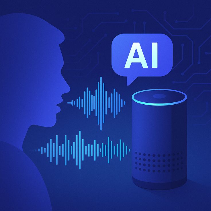 The Dark Truth About AI Voice Cloning vs Deepfake Speech in 2025 AI voice assistant with soundwave, person speaking, and digital graphics on a blue background. | Sky Rye Design AI voice assistant with soundwave, person speaking, and digital graphics on a blue background.