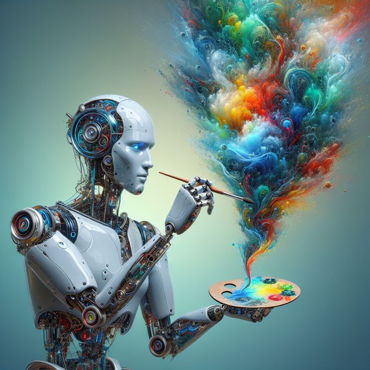 Unveiling Boundaries_ The Limitations of Generative AI Robot artist painting vibrant colors, showcasing AI creativity and futuristic art. | Sky Rye Design Robot artist painting vibrant colors, showcasing AI creativity and futuristic art.