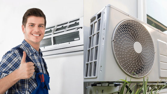 Viewing Deck Blog 2 Technician gives thumbs up next to air conditioning unit, highlighting efficient AC installation or maintenance service. | Sky Rye Design Technician gives thumbs up next to air conditioning unit, highlighting efficient AC installation or maintenance service.