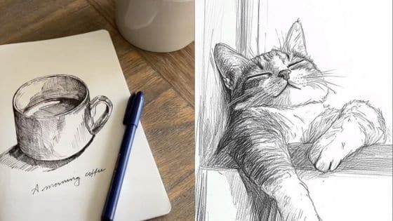 Viewing Deck Blog - 2025-09-04T122611300 Sketch of coffee cup with pen and content cat illustration, capturing morning relaxation and creativity. | Sky Rye Design Sketch of coffee cup with pen and content cat illustration, capturing morning relaxation and creativity.