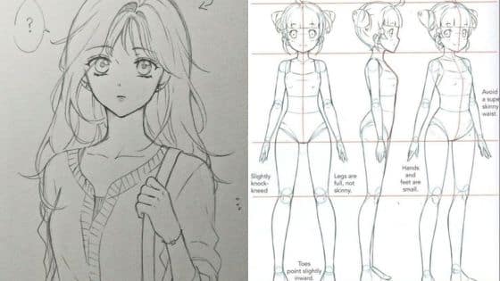 Viewing Deck Blog - 2025-09-12T101038763 Anime sketch of a girl with detailed body proportion guidelines, featuring full legs, small hands, and slightly outward feet. | Sky Rye Design Anime sketch of a girl with detailed body proportion guidelines, featuring full legs, small hands, and slightly outward feet.