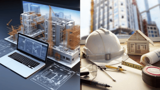 Viewing Deck Blog Architectural design and construction planning, featuring blueprints, laptop, hard hat, and building models. | Sky Rye Design Architectural design and construction planning, featuring blueprints, laptop, hard hat, and building models.