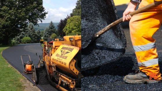 Viewing Deck Blog Road construction with machinery and workers laying fresh asphalt on a scenic road. | Sky Rye Design Road construction with machinery and workers laying fresh asphalt on a scenic road.